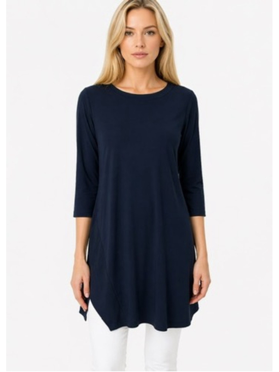 Sympli Tops - Sympli Trapeze Tunic Top Navy 3/4 Sleeve Jersey Knit Asymmetrical Hem Size 6